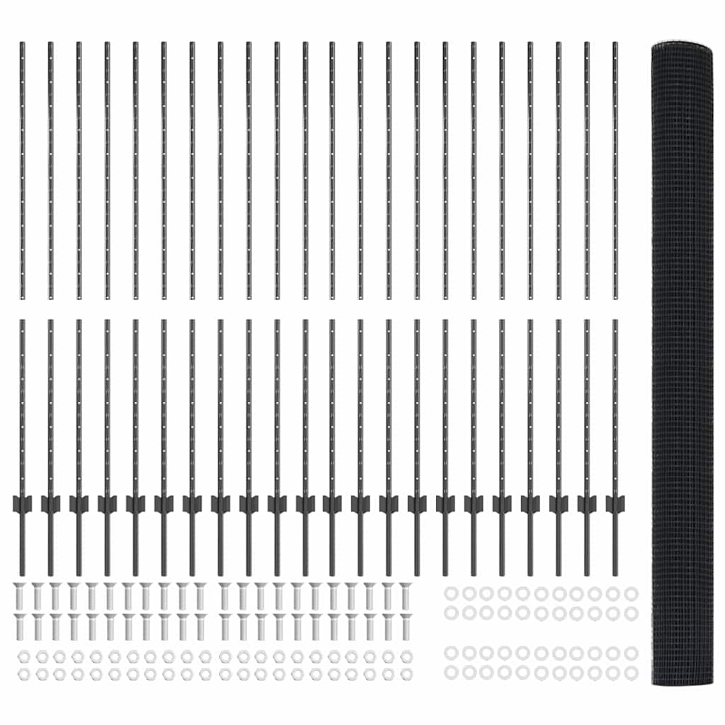 vidaXL Welded Wire Fence with Posts 50 x 1.5 m PVC-Coated Steel Grey 6