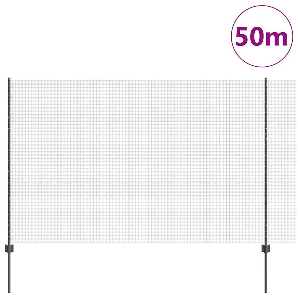 vidaXL Welded Wire Fence with Posts 50 x 1.5 m PVC-Coated Steel Grey 3
