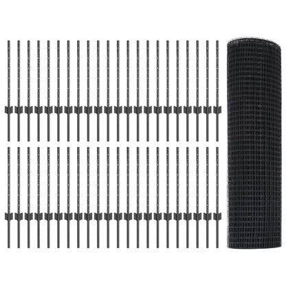 vidaXL Welded Wire Fence with Posts 100 x 0.5 m PVC-Coated Steel Grey 5