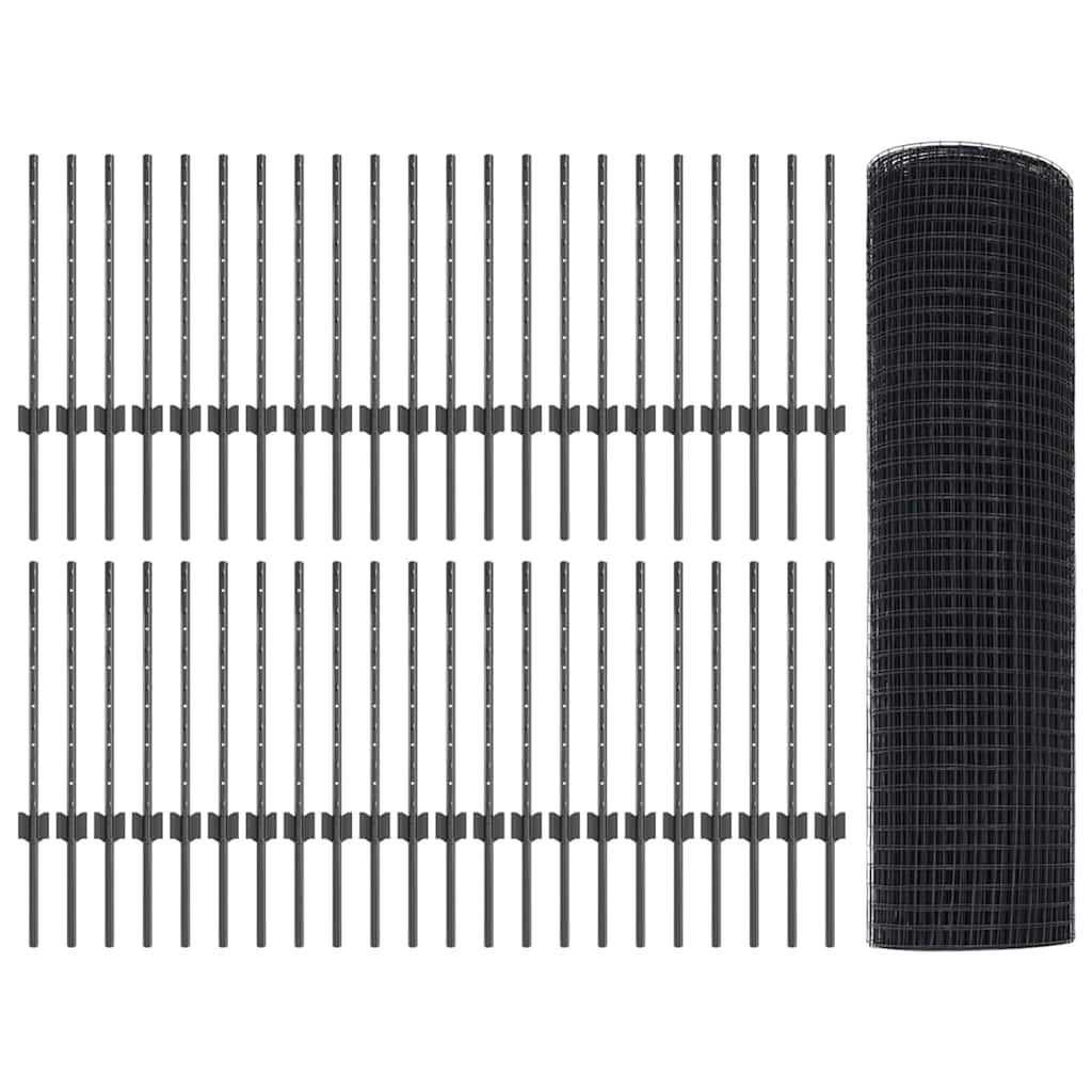 vidaXL Welded Wire Fence with Posts 100 x 0.5 m PVC-Coated Steel Grey 5