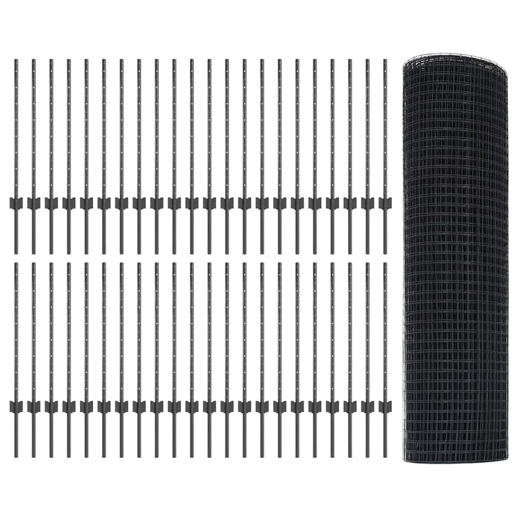 vidaXL Welded Wire Fence with Posts 100 x 0.8 m PVC-Coated Steel Grey 5