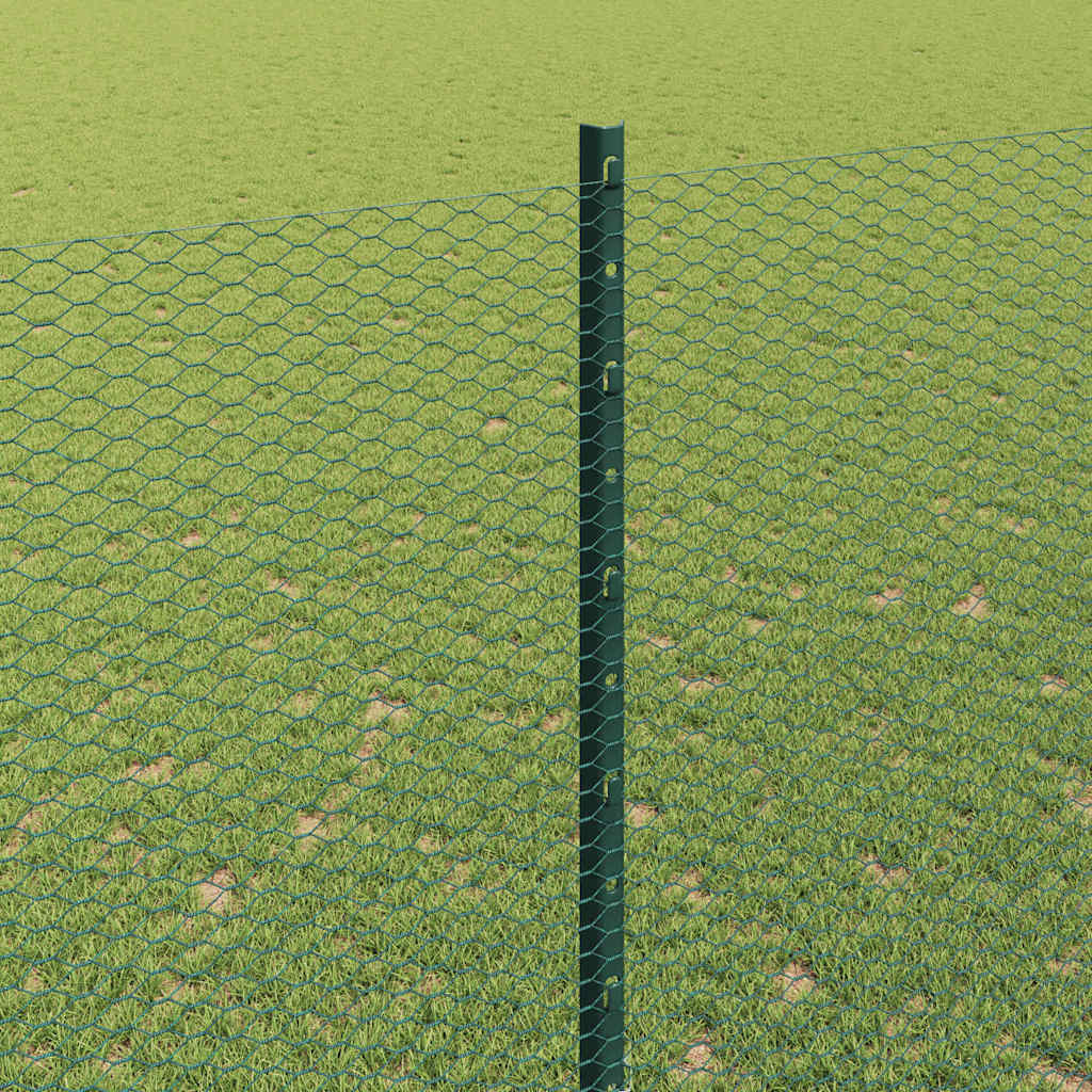vidaXL Hexagonal Fence with Post 50 x 1.6 m PVC-Coated Steel Green 4