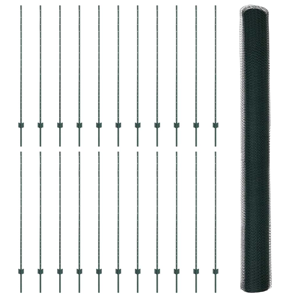 vidaXL Hexagonal Fence with Post 50 x 1.6 m PVC-Coated Steel Green 5