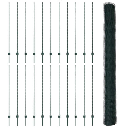 vidaXL Hexagonal Fence with Post 50 x 1.6 m PVC-Coated Steel Green 5