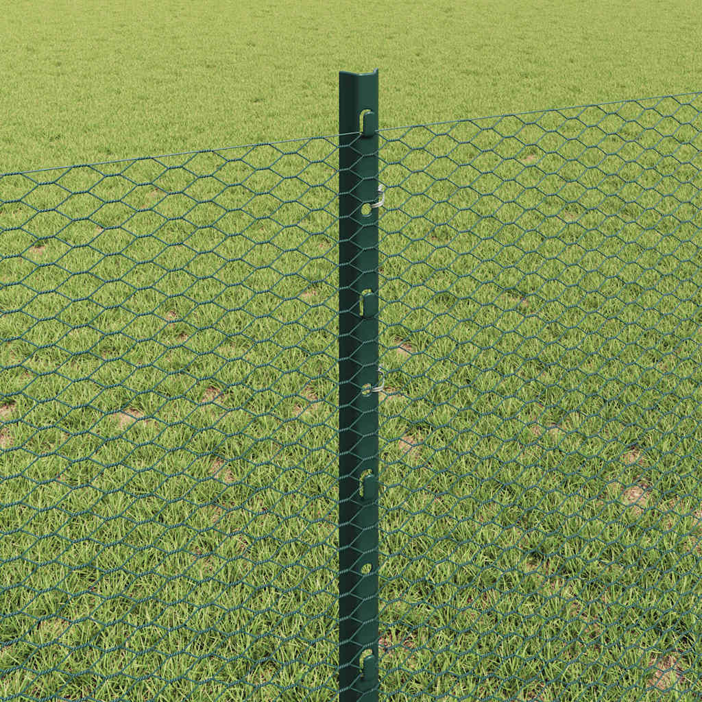 vidaXL Hexagonal Fence with Post 100 x 0.8 m PVC-Coated Steel Green 4