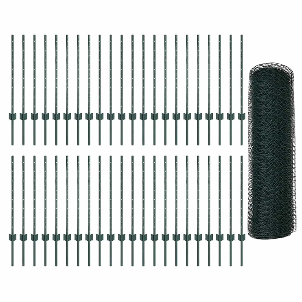 vidaXL Hexagonal Fence with Post 100 x 0.8 m PVC-Coated Steel Green 5