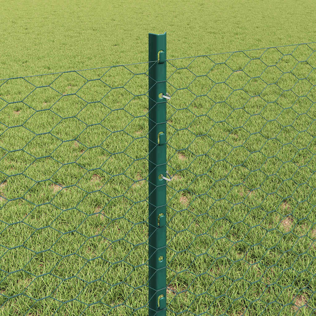 vidaXL Hexagonal Fence with Post 100 x 0.8 m PVC-Coated Steel Green 4