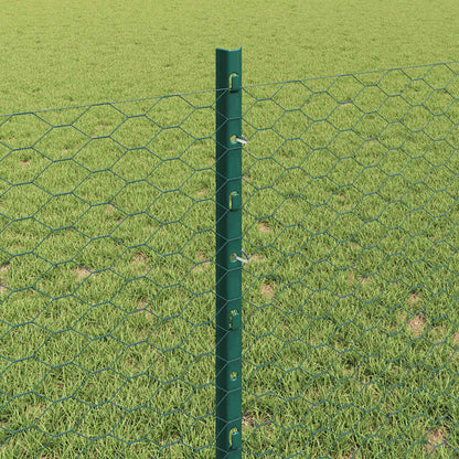 vidaXL Hexagonal Fence with Post 100 x 0.8 m PVC-Coated Steel Green 4
