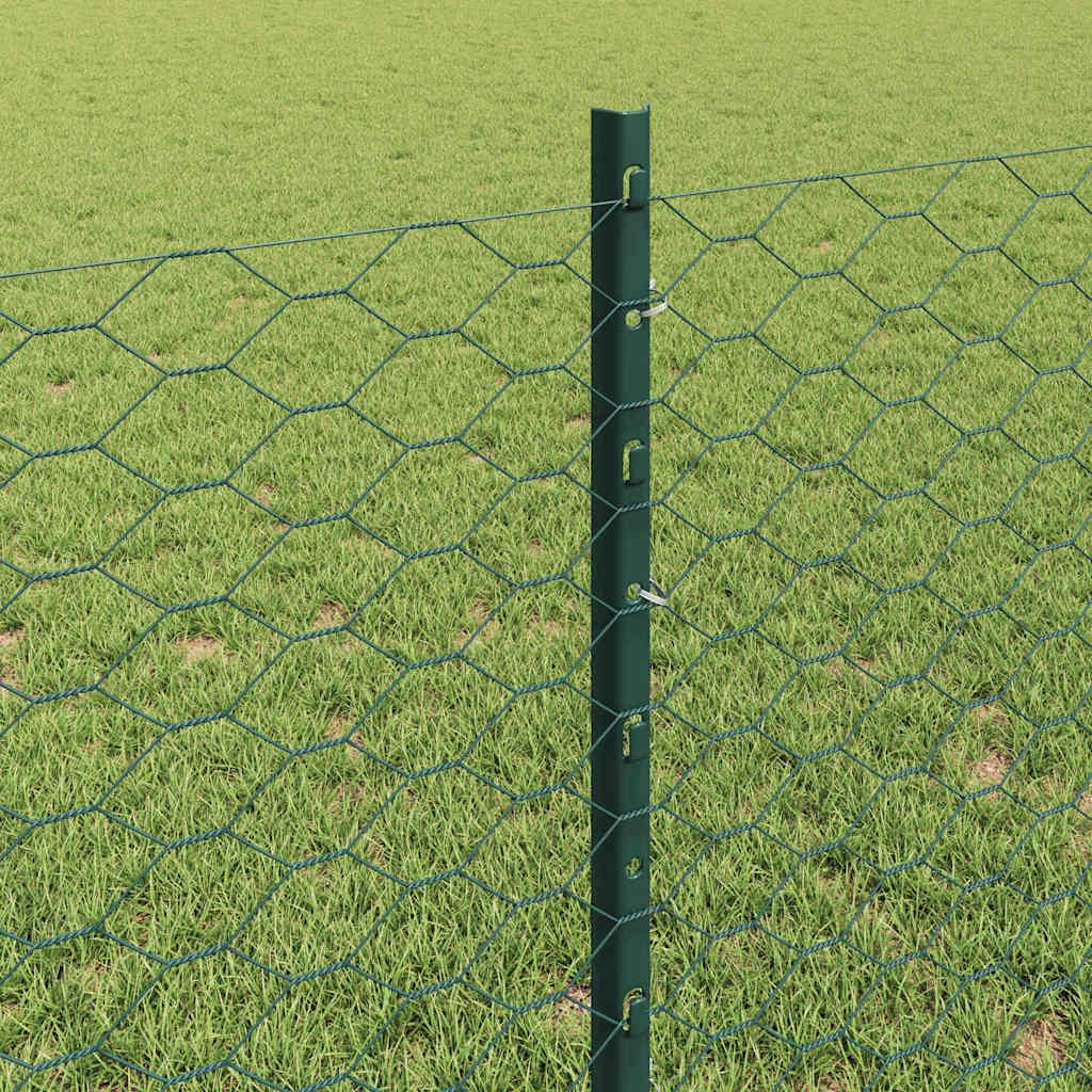 vidaXL Hexagonal Fence with Post 100 x 0.8 m PVC-Coated Steel Green 4