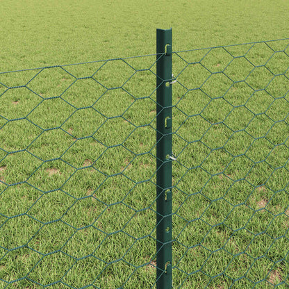 vidaXL Hexagonal Fence with Post 100 x 0.8 m PVC-Coated Steel Green 4