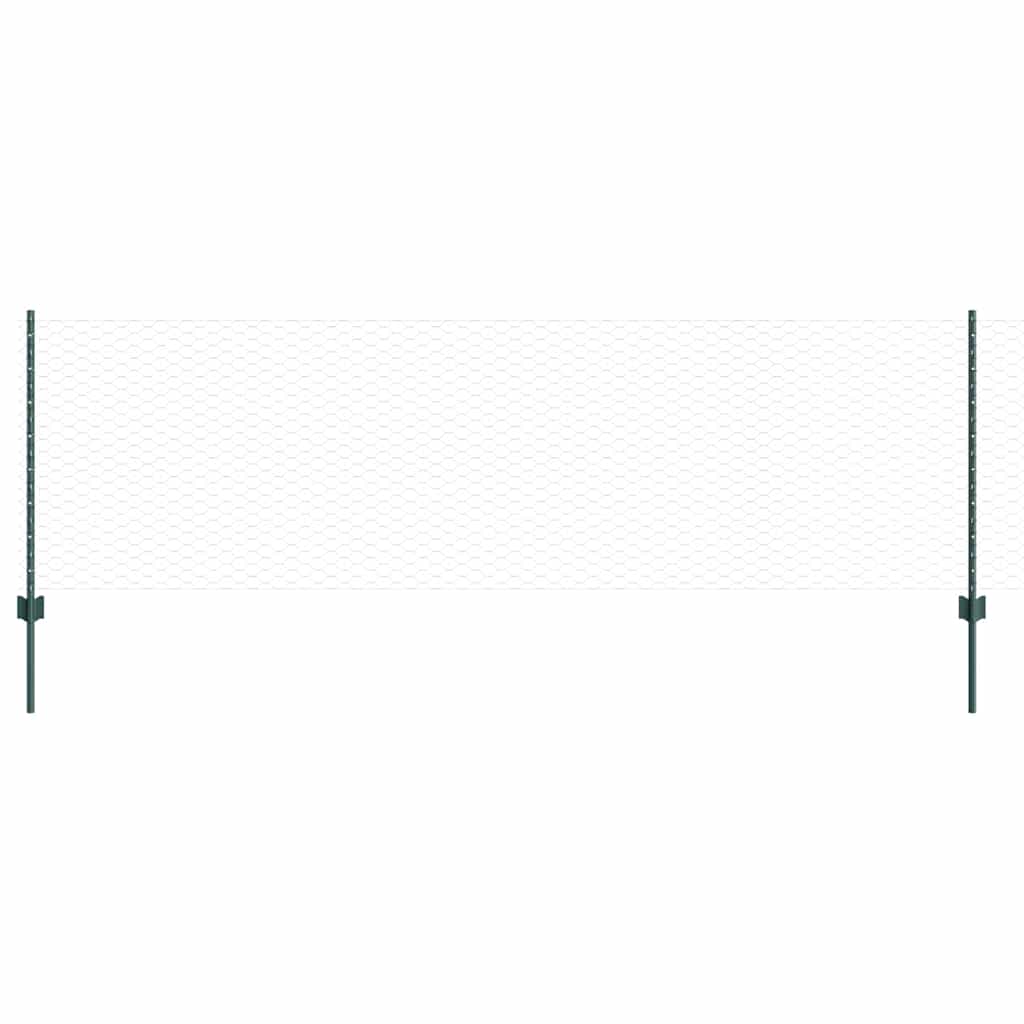 vidaXL Hexagonal Fence with Post 100 x 0.8 m PVC-Coated Steel Green 2
