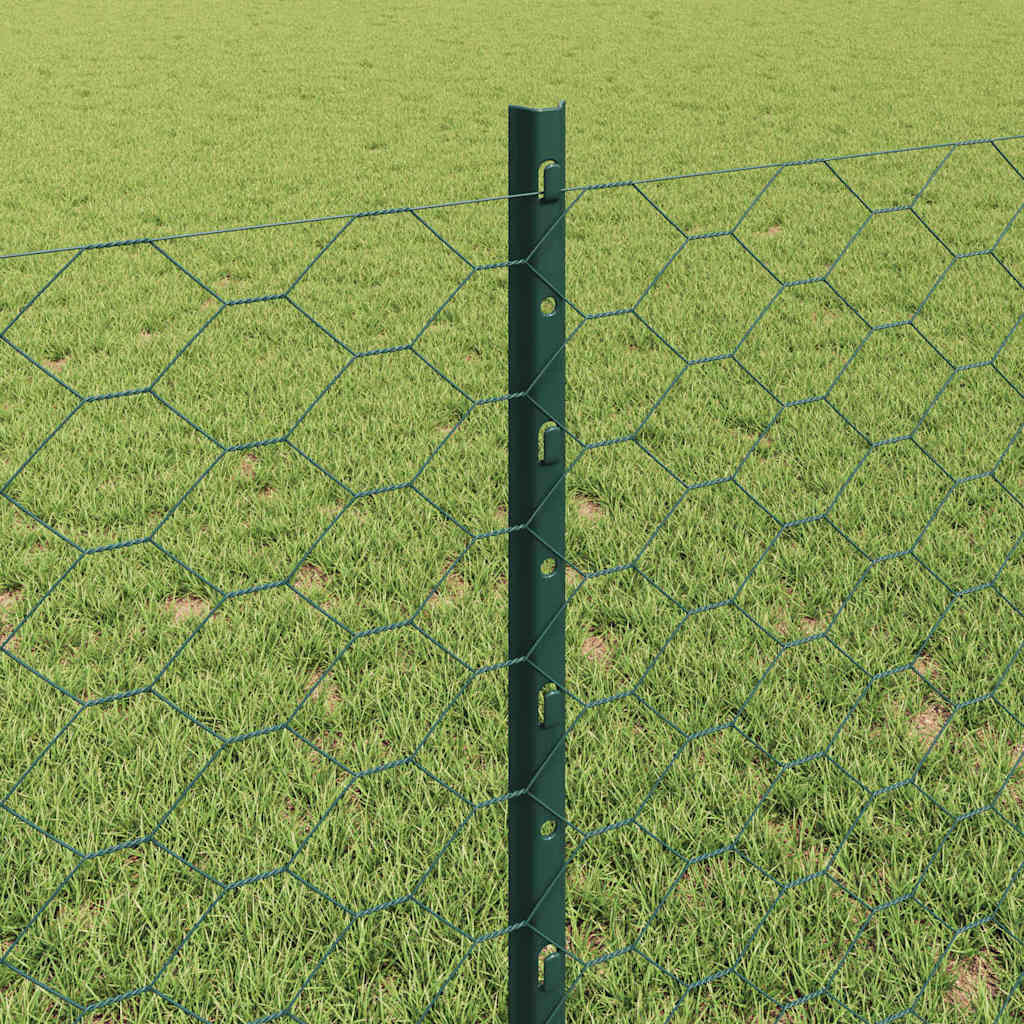 vidaXL Hexagonal Fence with Post 100 x 0.8 m PVC-Coated Steel Green 4