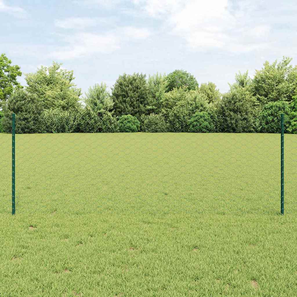 vidaXL Hexagonal Fence with Post 100 x 0.8 m PVC-Coated Steel Green 1
