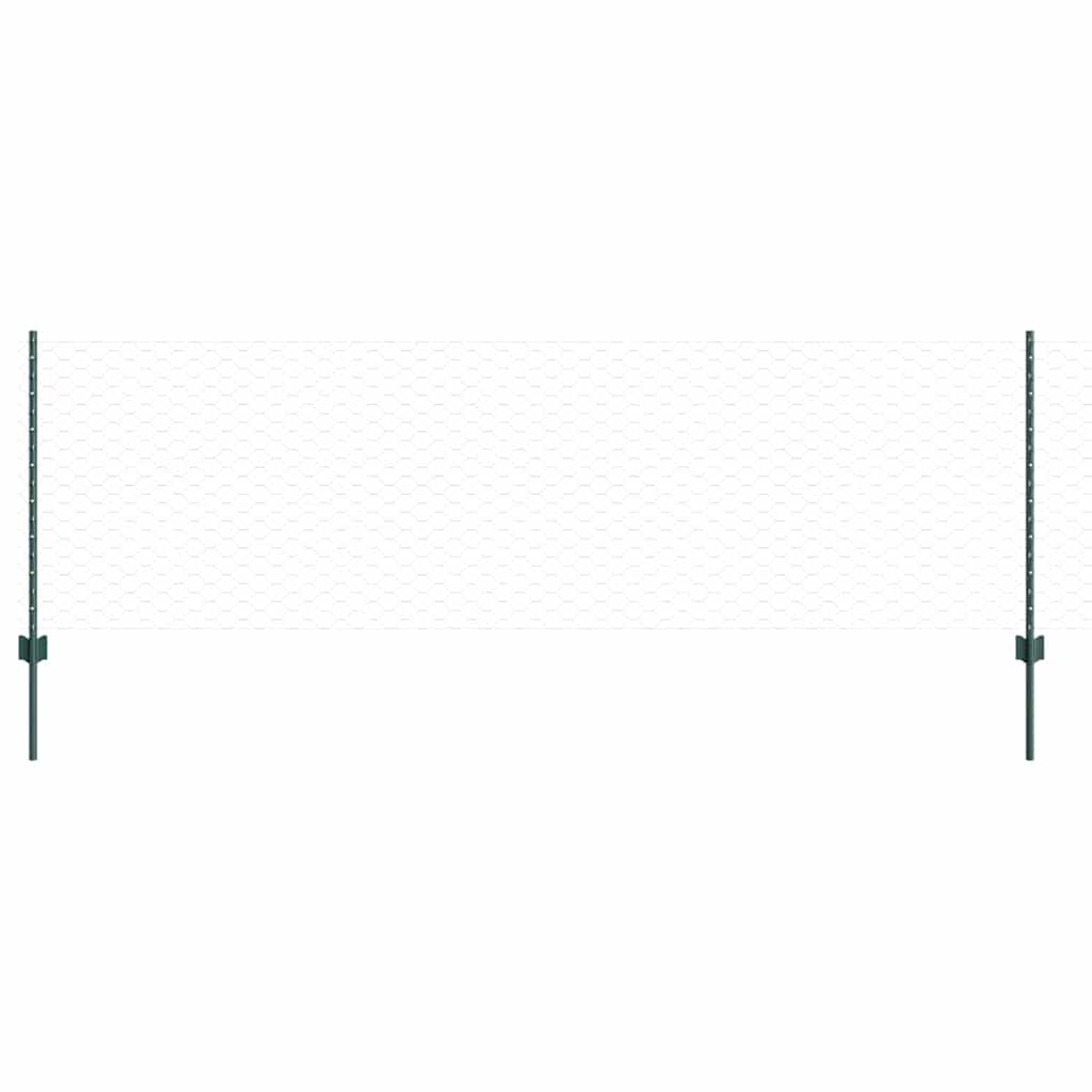 vidaXL Hexagonal Fence with Post 100 x 0.8 m PVC-Coated Steel Green 2