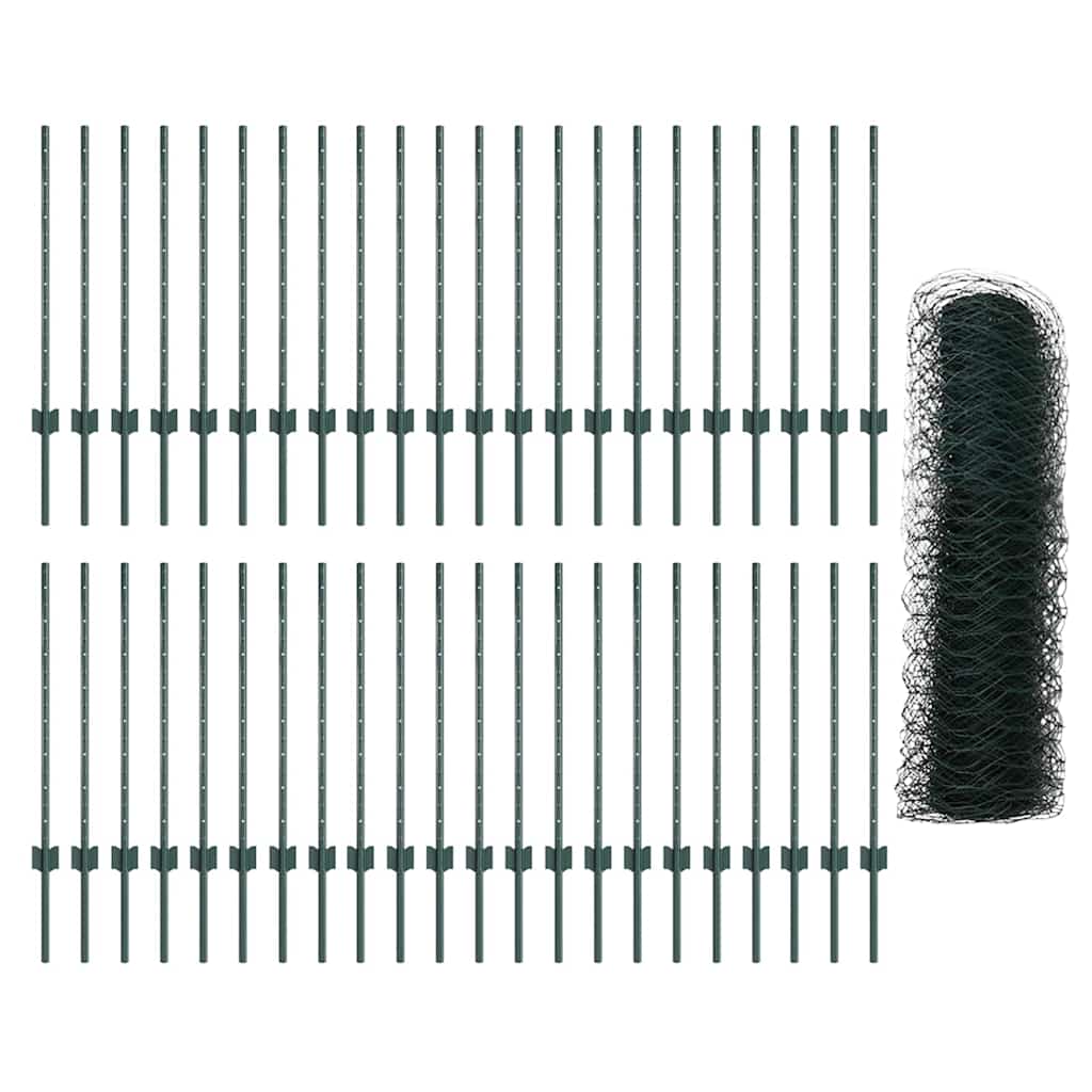 vidaXL Hexagonal Fence with Post 100 x 0.8 m PVC-Coated Steel Green 5