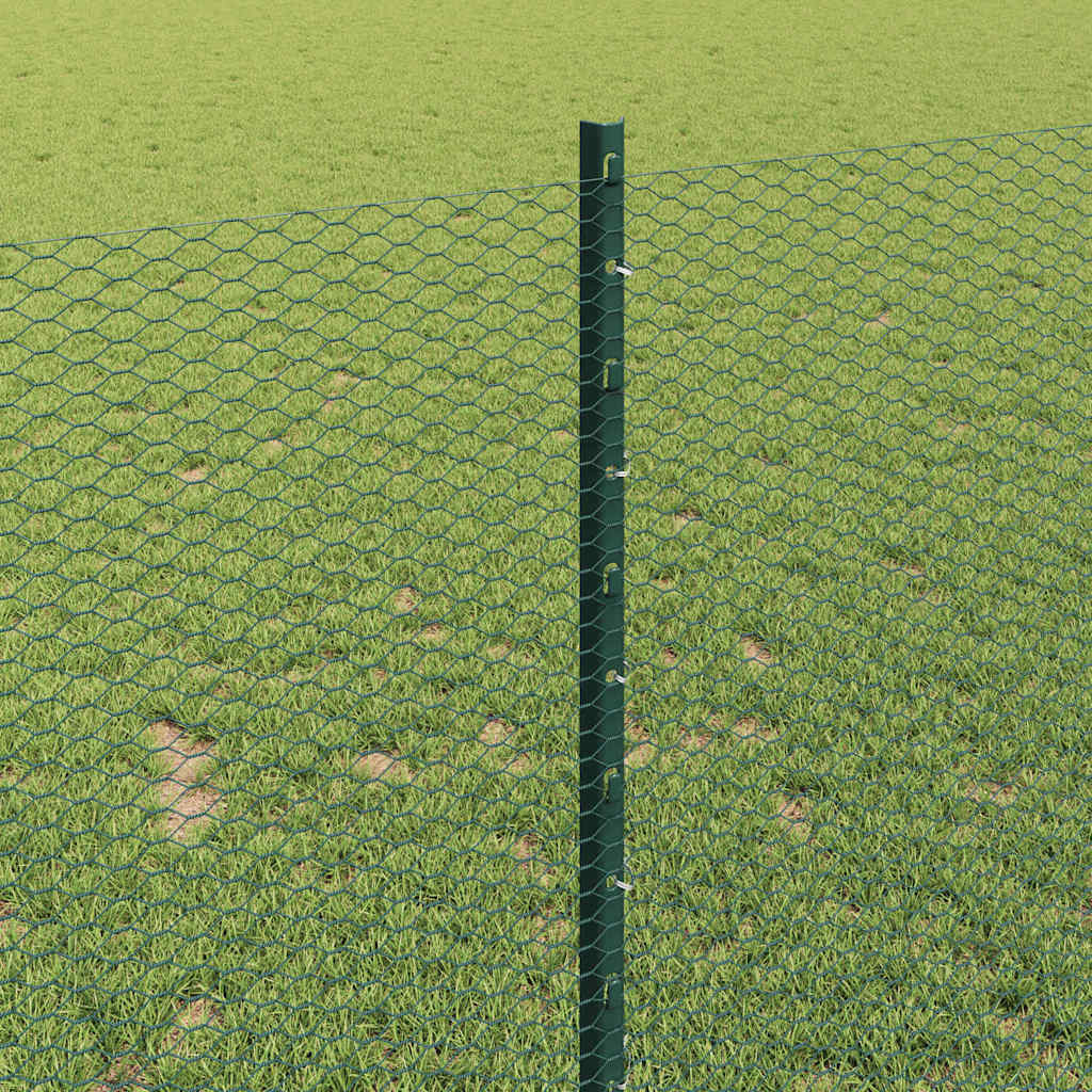 vidaXL Hexagonal Fence with Post 100 x 1 m PVC-Coated Steel Green Mesh 4