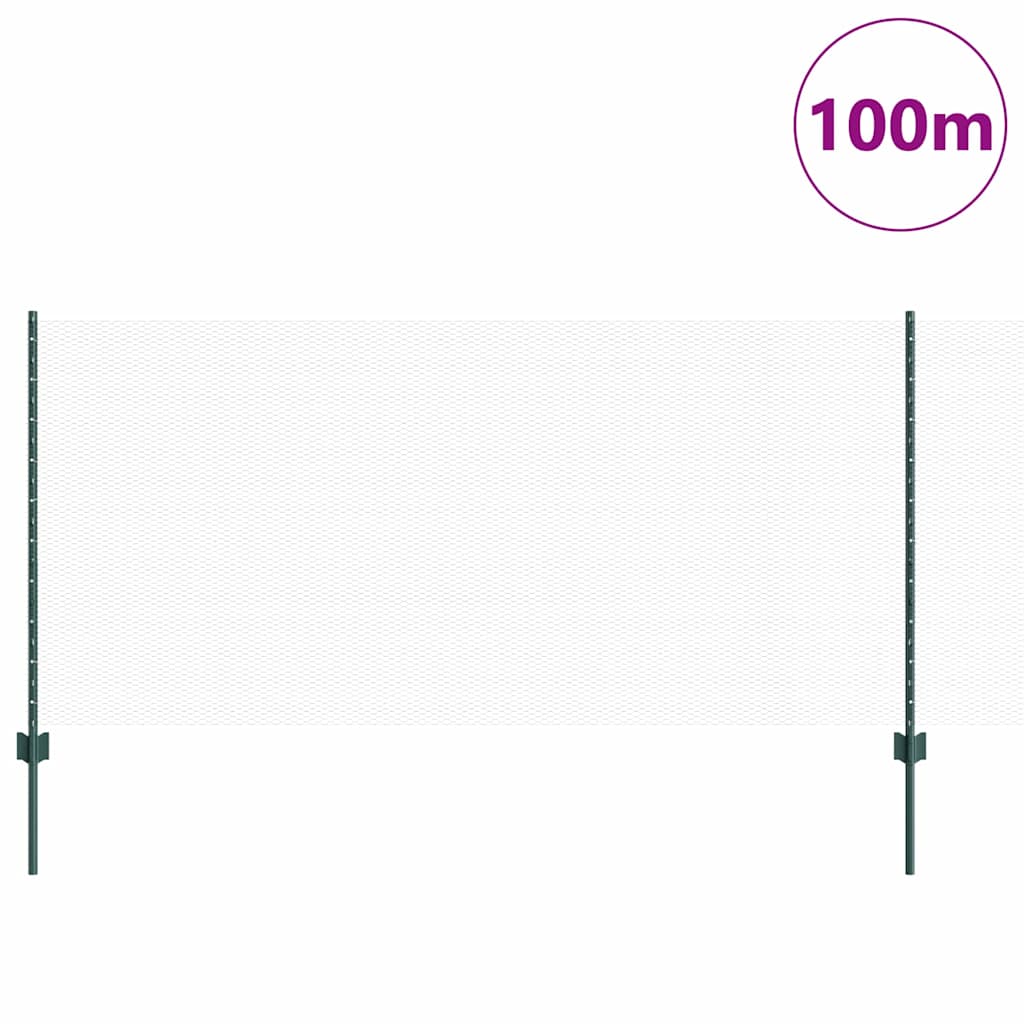 vidaXL Hexagonal Fence with Post 100 x 1 m PVC-Coated Steel Green Mesh 3