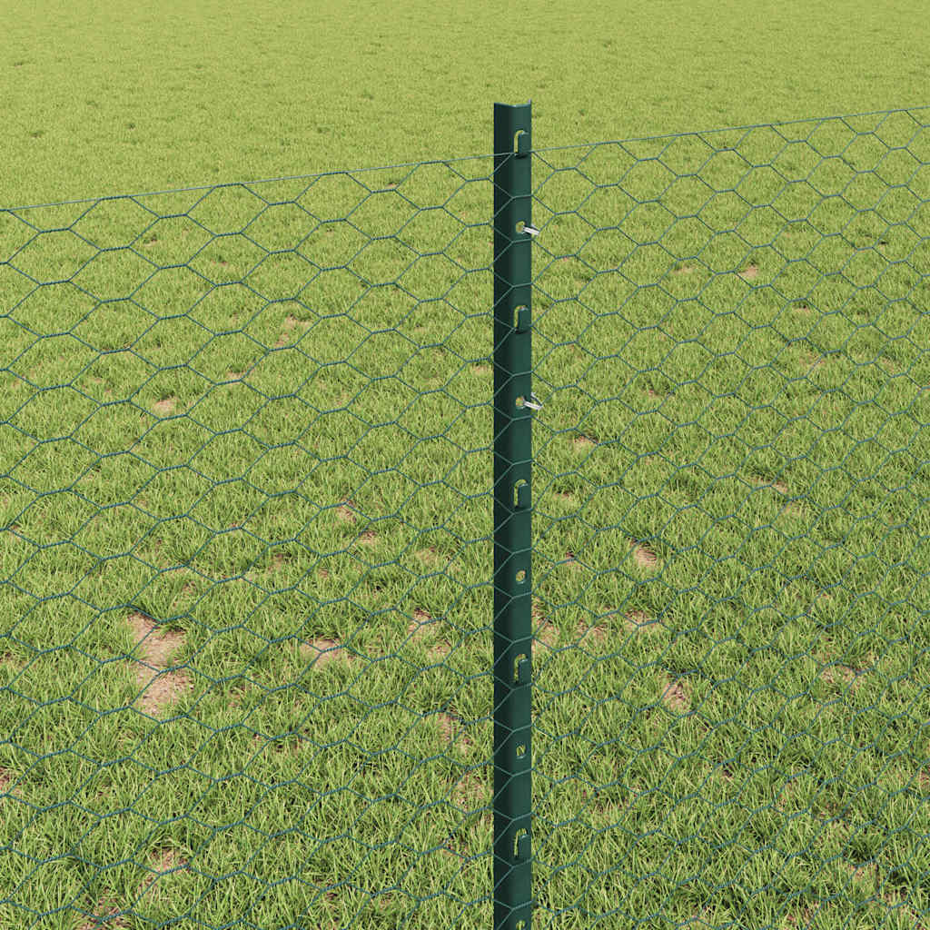 vidaXL Hexagonal Fence with Post 100 x 1 m PVC-Coated Steel Green Mesh 4