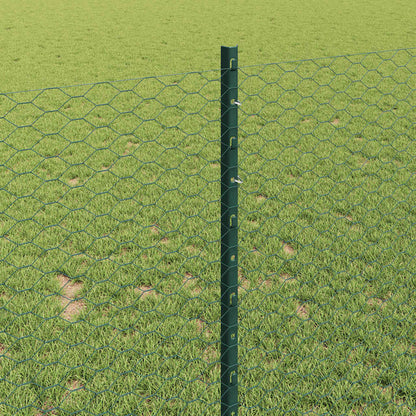 vidaXL Hexagonal Fence with Post 100 x 1 m PVC-Coated Steel Green Mesh 4