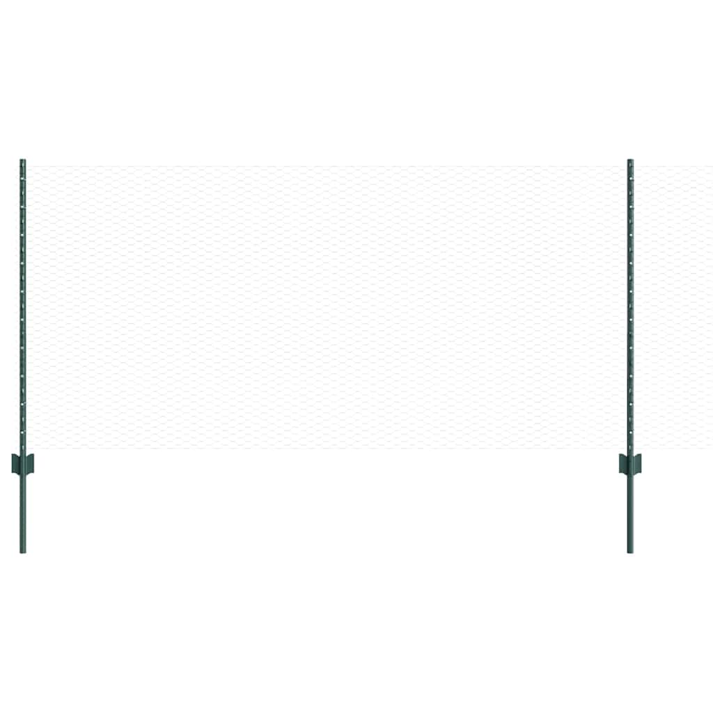 vidaXL Hexagonal Fence with Post 100 x 1 m PVC-Coated Steel Green Mesh 2