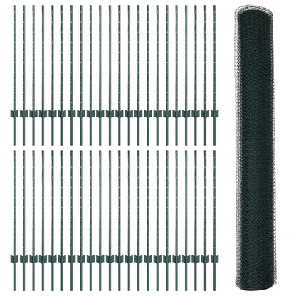 vidaXL Hexagonal Fence with Post 100 x 1 m PVC-Coated Steel Green Mesh 5