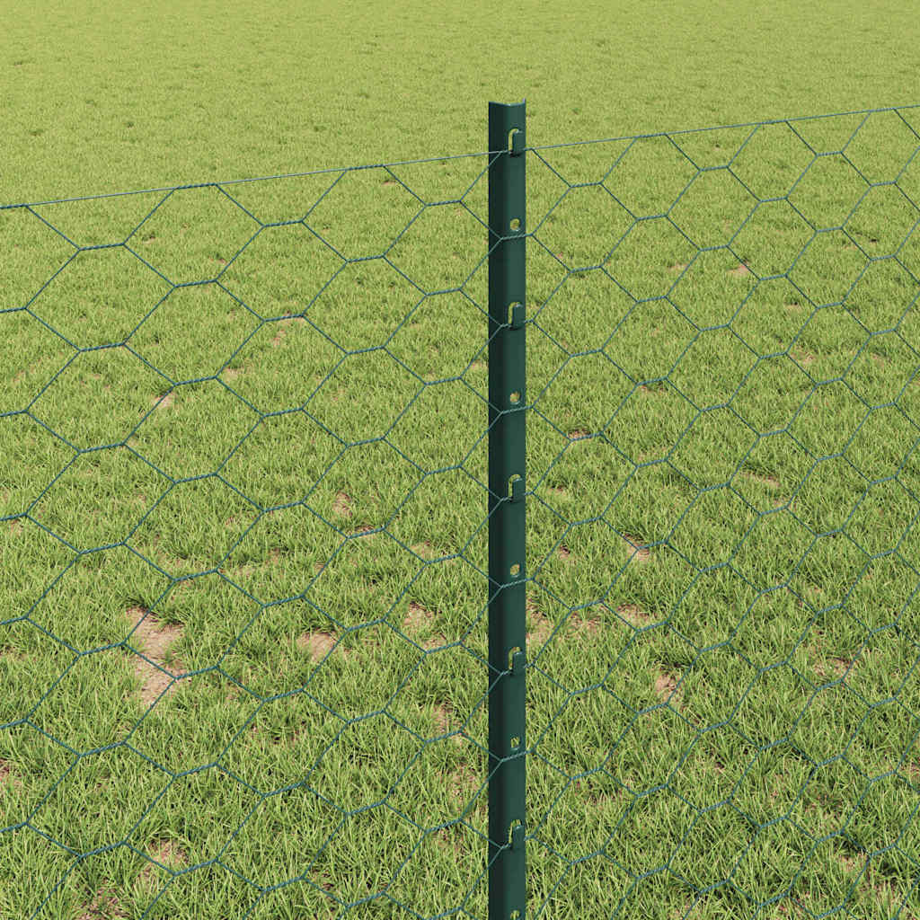 vidaXL Hexagonal Fence with Post 100 x 1 m PVC-Coated Steel Green Mesh 4