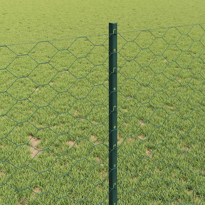 vidaXL Hexagonal Fence with Post 100 x 1 m PVC-Coated Steel Green Mesh 4