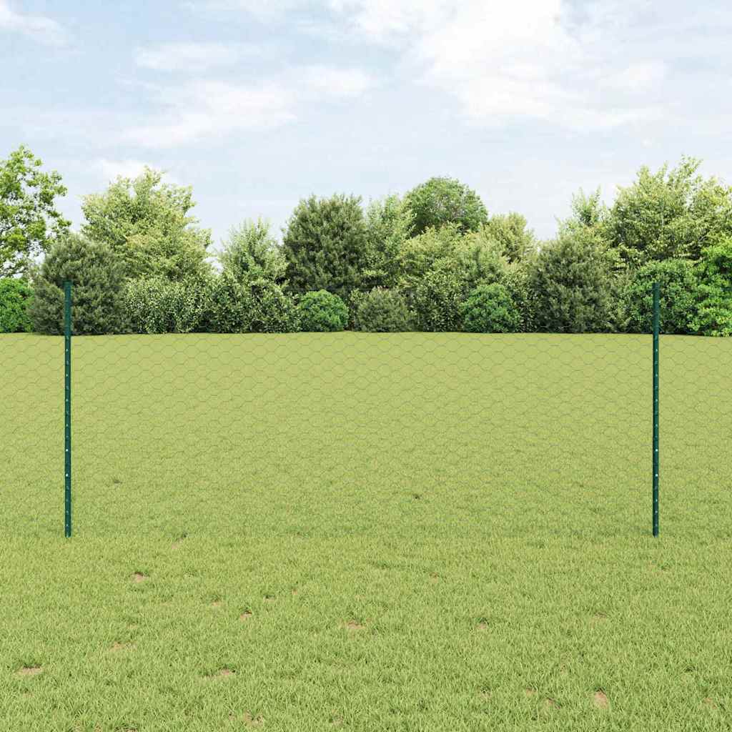 vidaXL Hexagonal Fence with Post 100 x 1 m PVC-Coated Steel Green Mesh 1