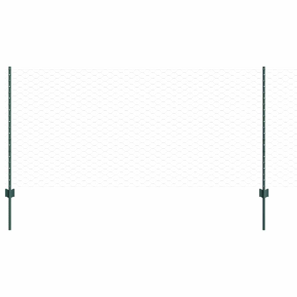 vidaXL Hexagonal Fence with Post 100 x 1 m PVC-Coated Steel Green Mesh 2