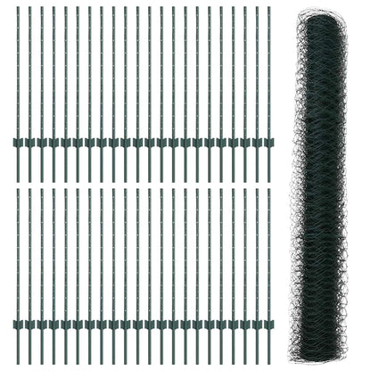 vidaXL Hexagonal Fence with Post 100 x 1 m PVC-Coated Steel Green Mesh 5
