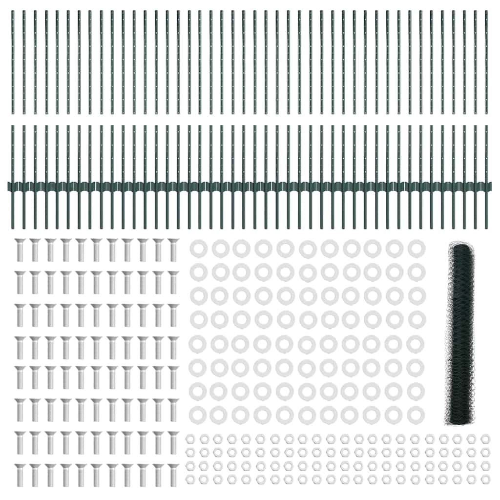 vidaXL Hexagonal Fence with Post 100 x 1 m PVC-Coated Steel Green Mesh 6