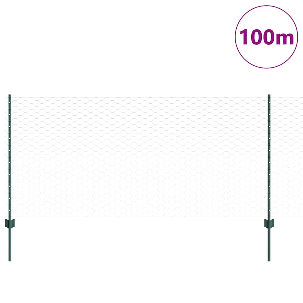 vidaXL Hexagonal Fence with Post 100 x 1 m PVC-Coated Steel Green Mesh 3