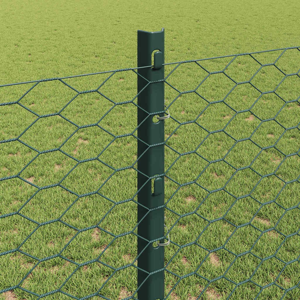 vidaXL Hexagonal Fence with Post 100 x 1.2 m PVC-Coated Steel Green 4