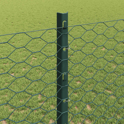 vidaXL Hexagonal Fence with Post 100 x 1.2 m PVC-Coated Steel Green 4