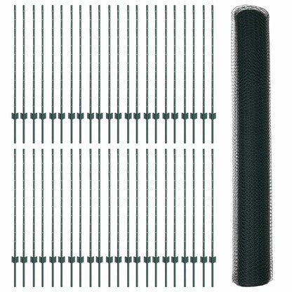 vidaXL Hexagonal Fence with Post 100 x 1.2 m PVC-Coated Steel Green 5