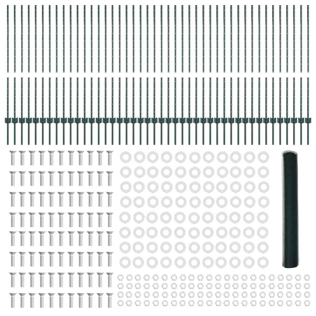 vidaXL Hexagonal Fence with Post 100 x 1.2 m PVC-Coated Steel Green 6