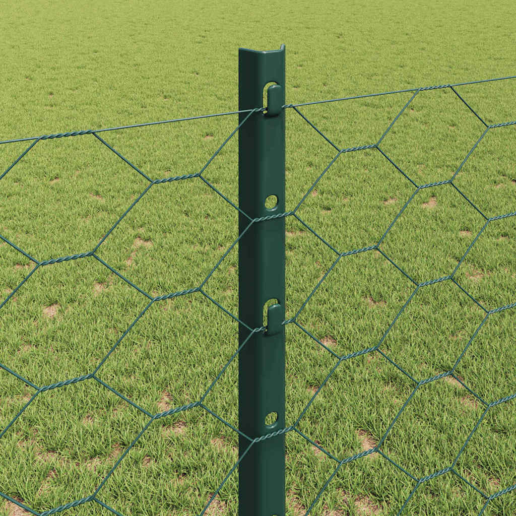 vidaXL Hexagonal Fence with Post 100 x 1.2 m PVC-Coated Steel Green 4