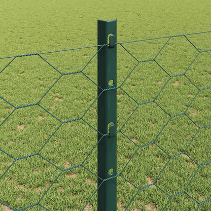 vidaXL Hexagonal Fence with Post 100 x 1.2 m PVC-Coated Steel Green 4