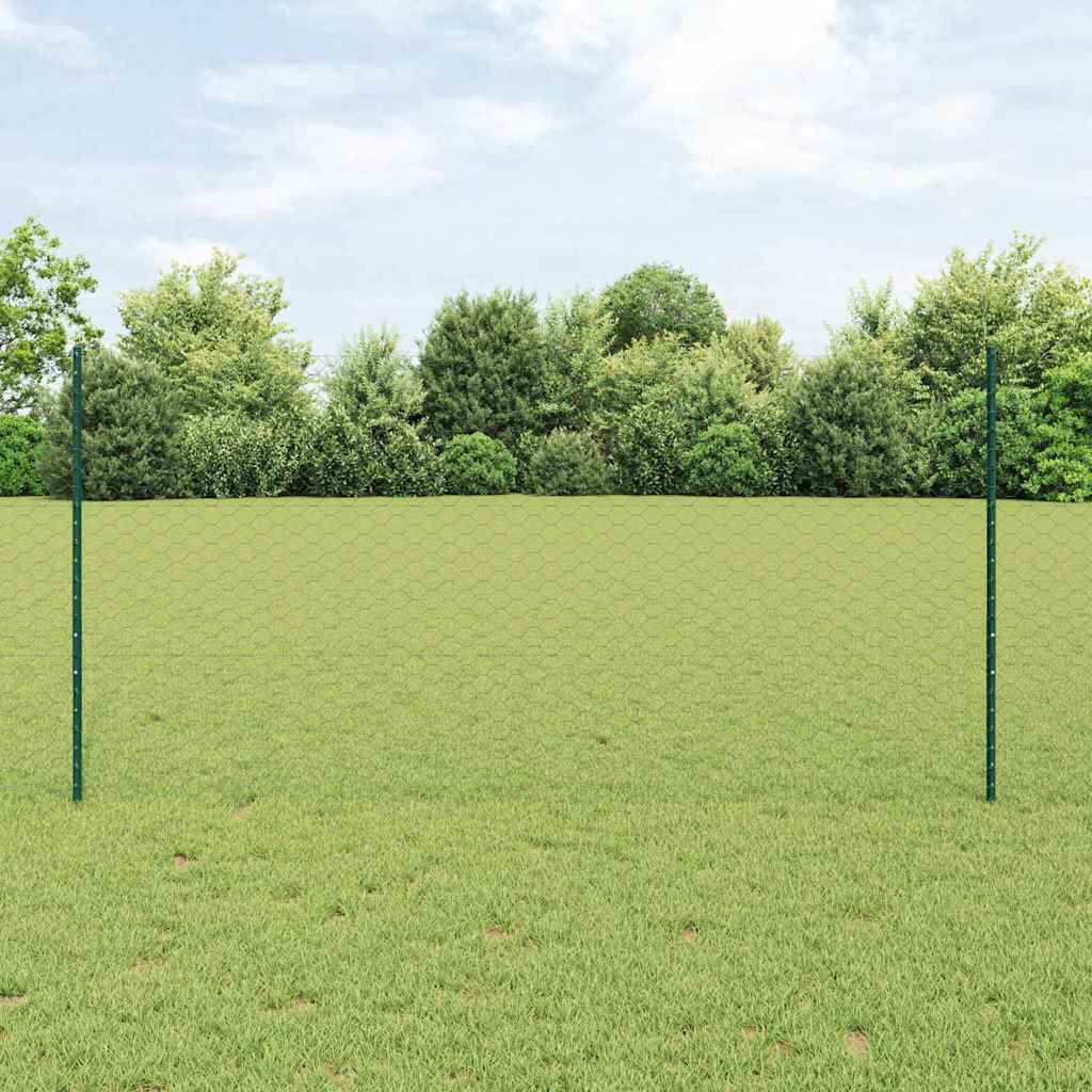 vidaXL Hexagonal Fence with Post 100 x 1.2 m PVC-Coated Steel Green 1
