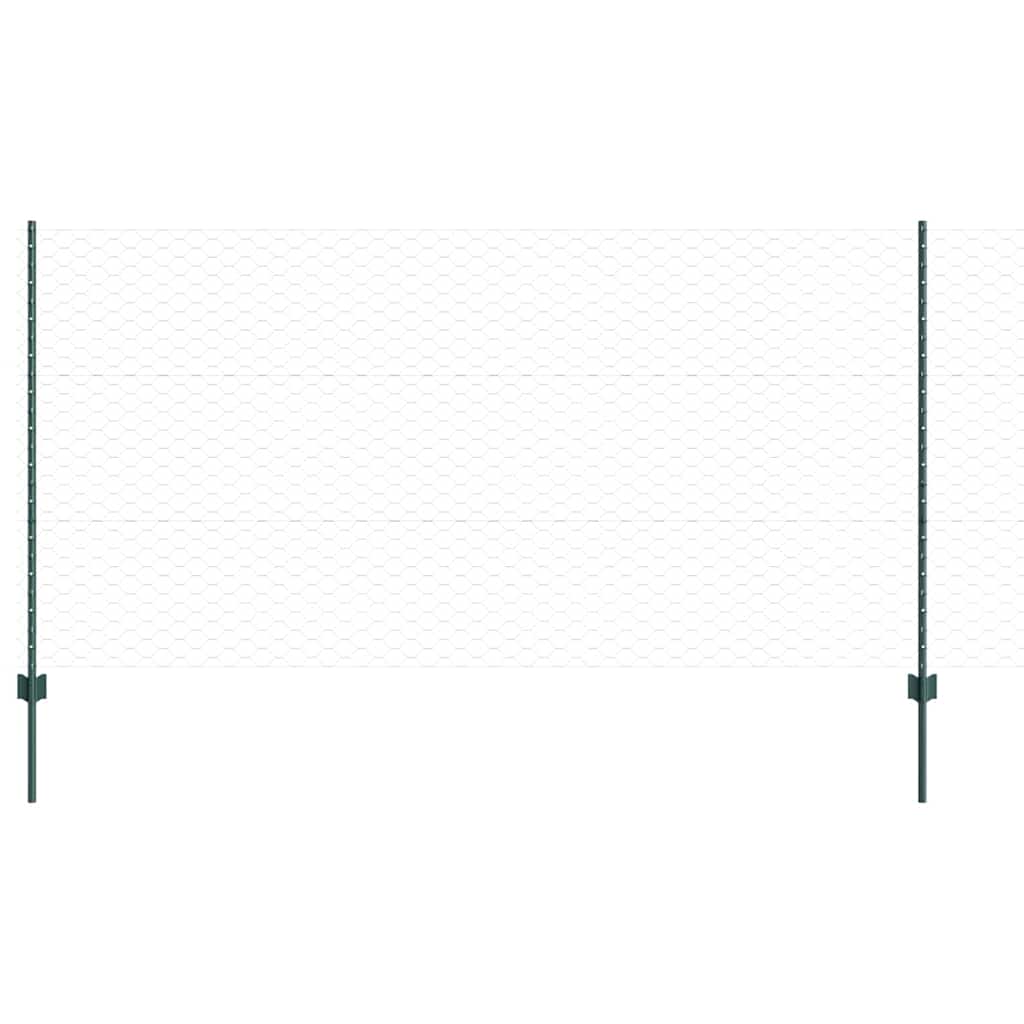 vidaXL Hexagonal Fence with Post 100 x 1.2 m PVC-Coated Steel Green 2