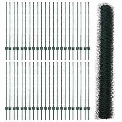 vidaXL Hexagonal Fence with Post 100 x 1.2 m PVC-Coated Steel Green 5