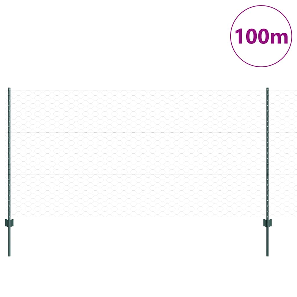 vidaXL Hexagonal Fence with Post 100 x 1.2 m PVC-Coated Steel Green 3