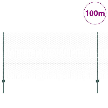 vidaXL Hexagonal Fence with Post 100 x 1.2 m PVC-Coated Steel Green 3