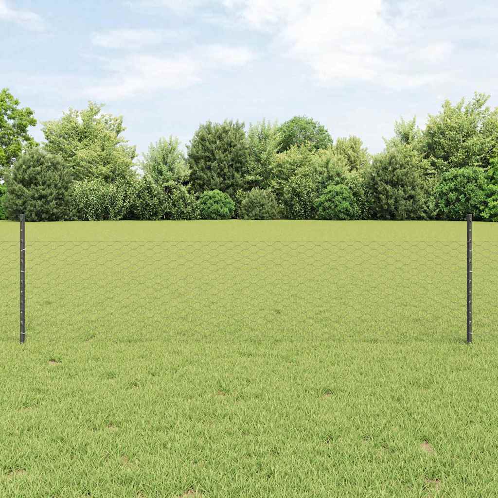 Hexagonal Fence with Post 10 x 1 m PVC-Coated Steel Mesh Grey 10 x 0.4 m – 10 x 1 m 10 x 0.5 m fence (3.6 cm width mesh)