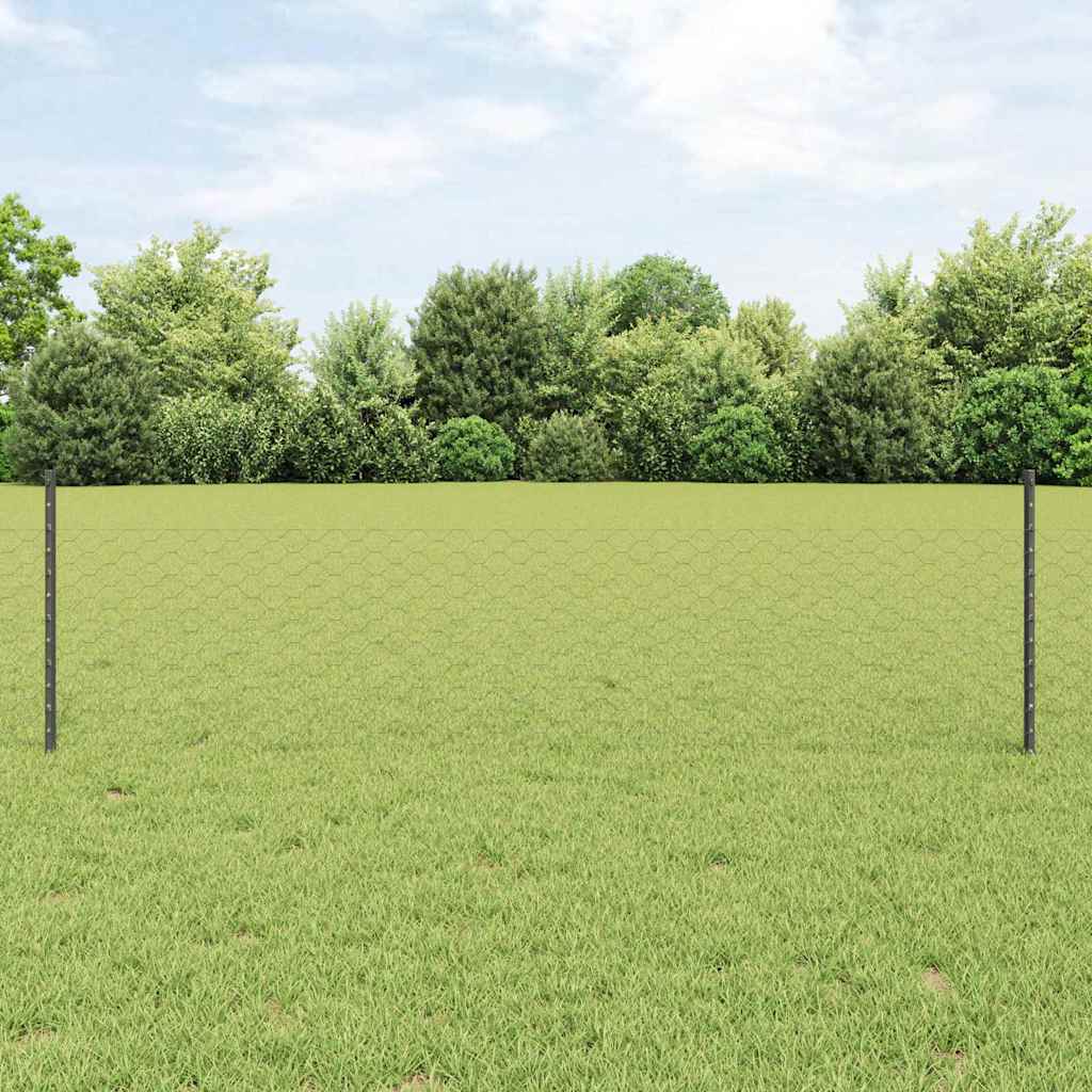 Hexagonal Fence with Post 10 x 1 m PVC-Coated Steel Mesh Grey 10 x 0.4 m – 10 x 1 m 10 x 0.5 m fence (5 cm width mesh)