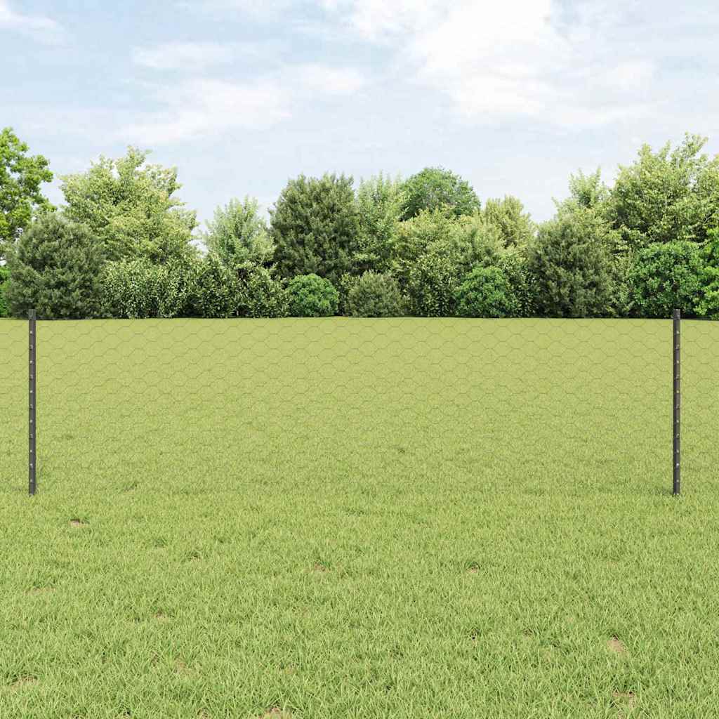 Hexagonal Fence with Post 10 x 1 m PVC-Coated Steel Mesh Grey 10 x 0.4 m – 10 x 1 m 10 x 0.6 m fence (5 cm width mesh)