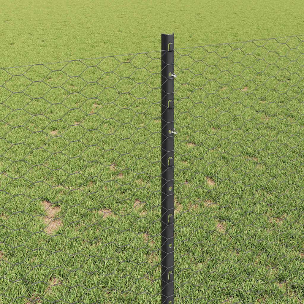 Hexagonal Fence with Post 10 x 1 m PVC-Coated Steel Mesh Grey 10 x 0.4 m – 10 x 1 m 10 x 1 m fence (2.5 cm width mesh)
