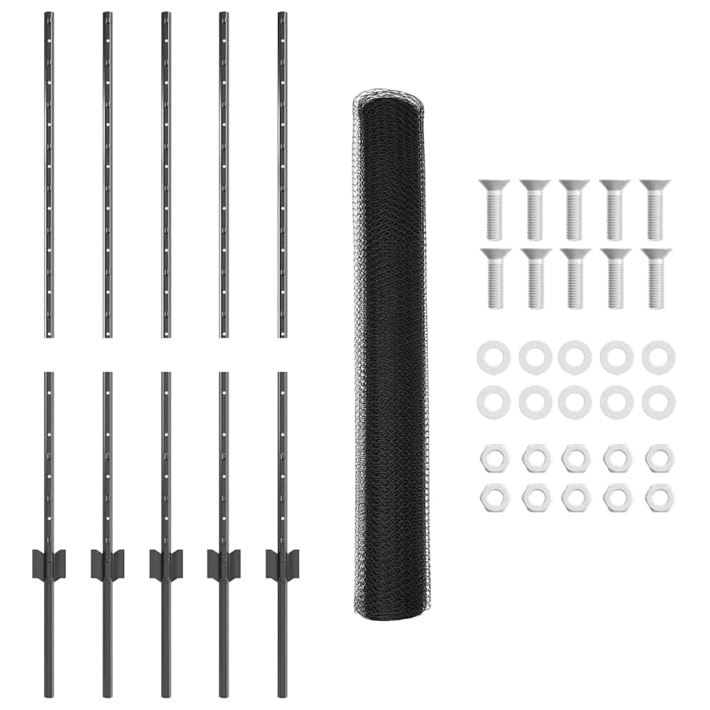 Hexagonal Fence with Post 10 x 1 m PVC-Coated Steel Mesh Grey 10 x 0.4 m – 10 x 1 m 10 x 1 m fence (2.5 cm width mesh)