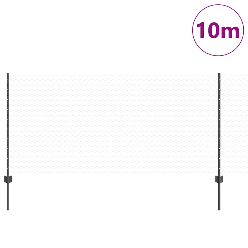 Hexagonal Fence with Post 10 x 1 m PVC-Coated Steel Mesh Grey 10 x 0.4 m – 10 x 1 m 10 x 1 m fence (2.5 cm width mesh)