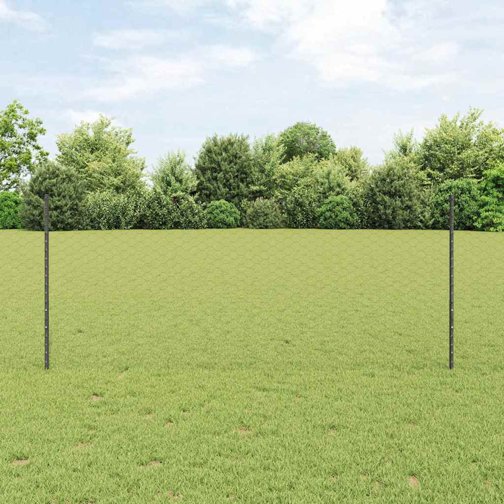 Hexagonal Fence with Post 10 x 1 m PVC-Coated Steel Mesh Grey 10 x 0.4 m – 10 x 1 m 10 x 1 m fence (5 cm width mesh)